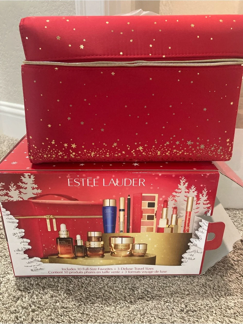 Estee Lauder Red and Gold Blockbuster Holiday Beauty Set with Cosmetic Trumk